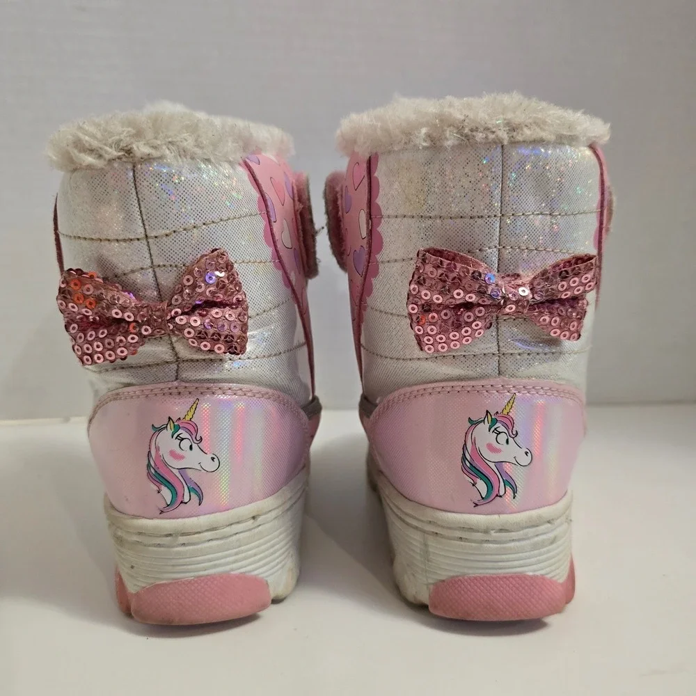 Girls Minnie Mouse Unicorn Pink Winter Snow Boots Size 10 Disney Shimmery Sequin